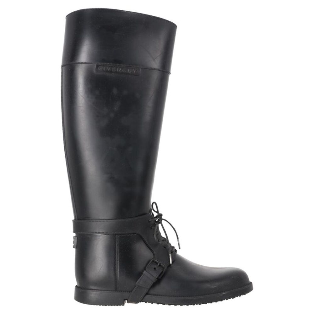 Givenchy Lace-Up Accent Knee-High Rain Boots in Black Rubber